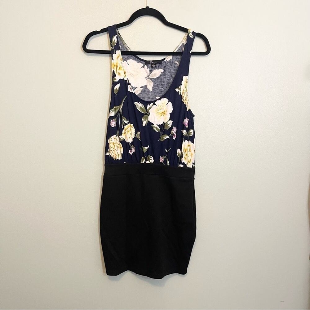 Forever‎ 21 Womens Floral Print Scoop Neck Sleeveless Bodycon Dress Black Large